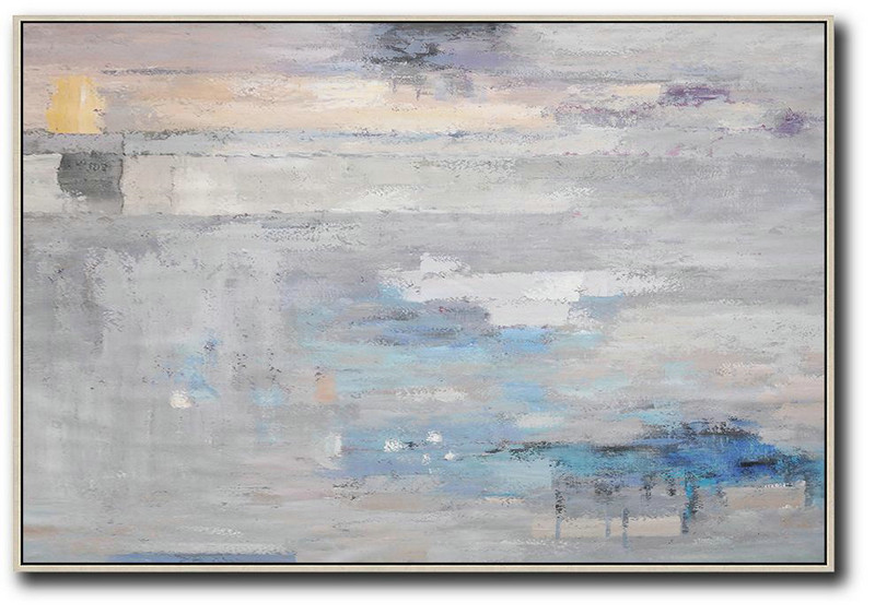 Large Abstract Art Handmade Painting,Oversized Horizontal Contemporary Art,Original Art Acrylic Painting, Grey,Blue,White.etc